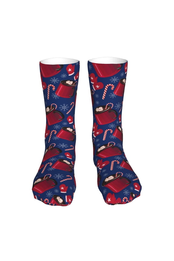 Hot Cocoa Snowflake Mittens Print Crew Socks,Casual Athletic Gym LightWeight Thin Socks,Casual Crew Socks for Men Woman,Calf Length Crew Socks