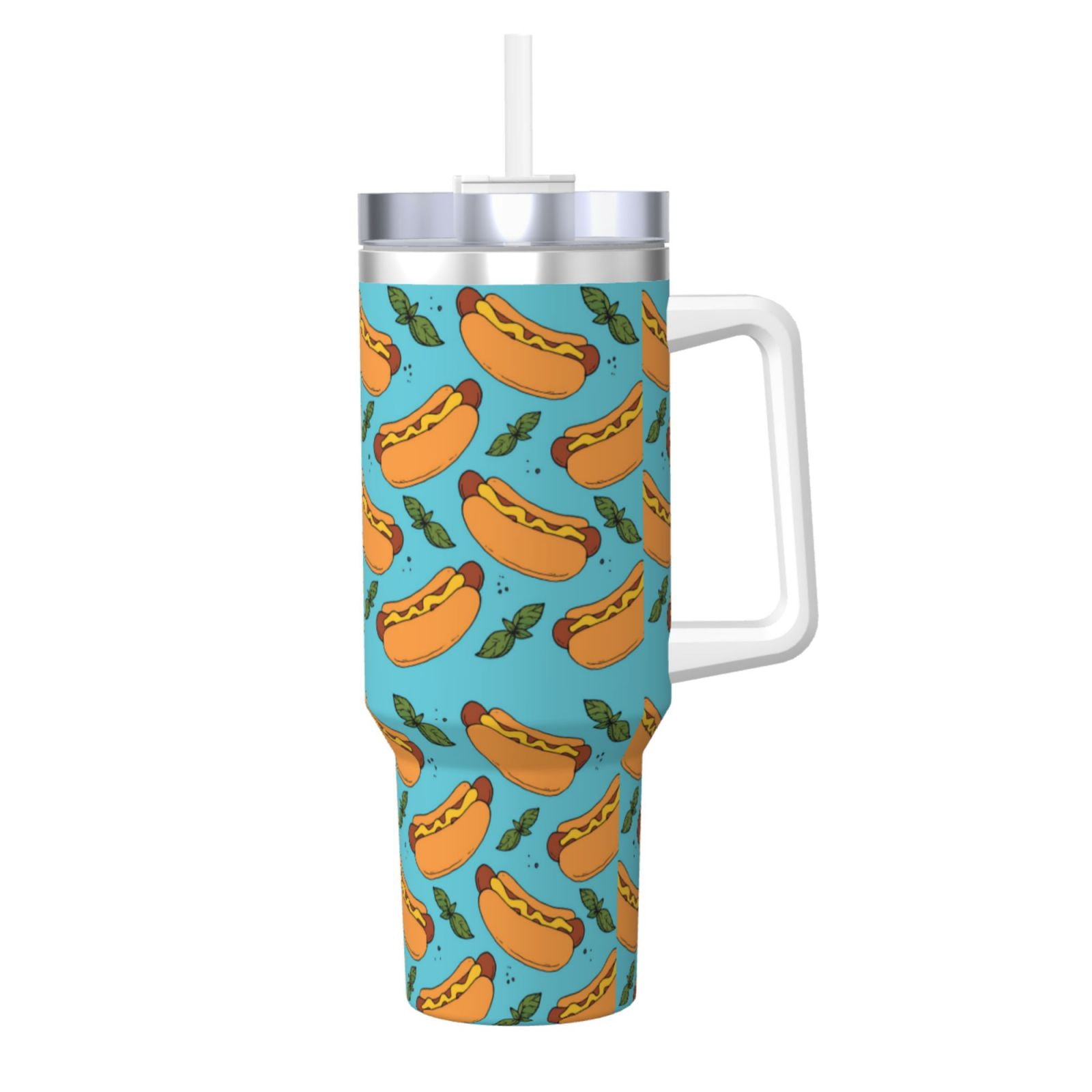 Fuzoiu Hot Dog 5 Print 40OZ Ice Bully Stainless Steel Insulated Cup with Handle and Straw ...