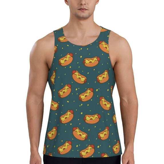 Fuzoiu Hot Dog 6 Print Men's Workout Tank Tops,Sleeveless Gym Shirt Quick Dry,Fitness Bodybuilding T-Shirt,Muscle Athletic Workout Tee-X-Large