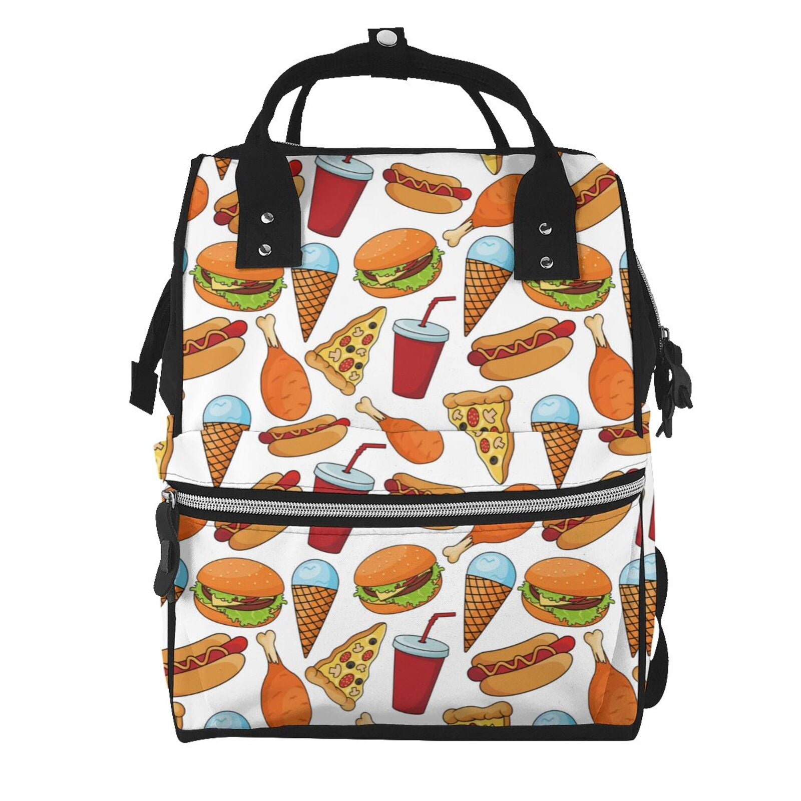 Fuzoiu Hot Dog Burger Print Diaper Bag Backpack,Baby Essentials Travel Tote,Multi function Waterproof Diaper Bag, Travel Essentials Baby Bag - Unisex