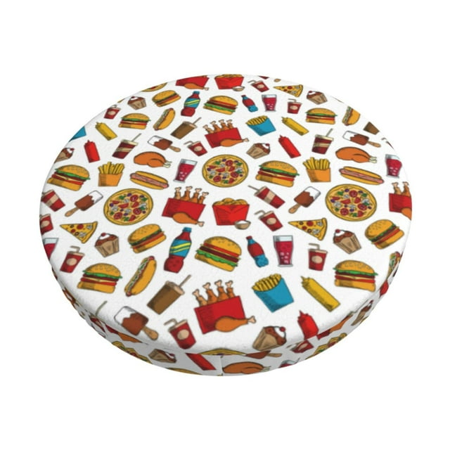 Fuzoiu Hot Dog Pizza Print Bar Stool Cushions, Super Breathable Round