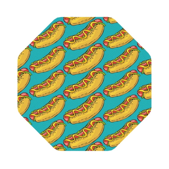 Fuzoiu Hot Dogs 8 Print Leather Coasters Set,Drink Coasters Set of 6,for Tabletop Protection, Durable PVC Coasters,Home Décor and Housewarming Gift,Octagon