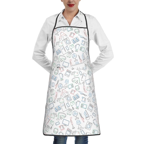 Fuzoiu Household Appliances Print Kitchen Cooking Aprons,Kitchen Cooking BBQ Aprons,Chef Apron with 2 Pockets for Men Women,Art Aprons for Painting Pottery Ceramics