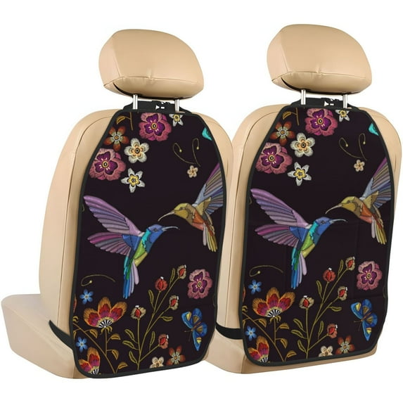 Fuzoiu Humming Bird Print 2 Pack Kick Mat Back Seat Protector With 3 Storage Pockets, Universal Car Seat Back Organizer For Kids Pets, Waterproof Backseat Protector For Most Car