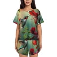thumbnail image 1 of Fuzoiu Hummingbird Floral Paradise Print Women's Short-Sleeved Pajama Set,Lounge Sleepwear Set,Womens Pajama Sets 2 Piece,Button-Up Top and Shorts with Pockets-Large, 1 of 7