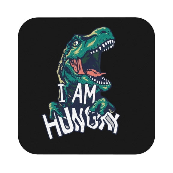 Fuzoiu Hungry Tyrannosaurus Print Leather Coasters Set,Drink Coasters Set of 6,for Tabletop Protection, Durable PVC Coasters,Home Décor and Housewarming Gift,Square