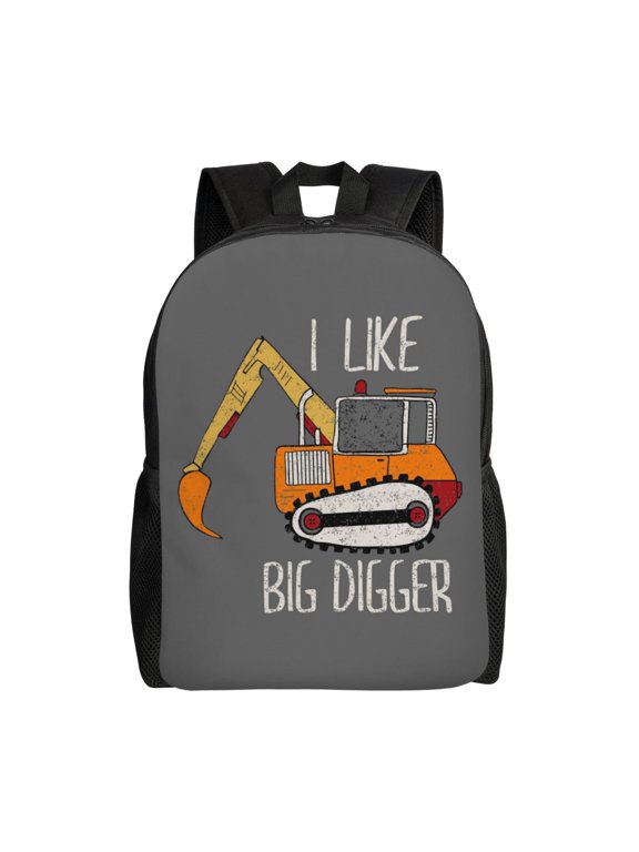 I Like Big Digger Print Laptop Backpack,Work Business Backpacks, Large Capacity Nurse Bag College Bookbag for School, Waterproof Casual Daypack for Travel