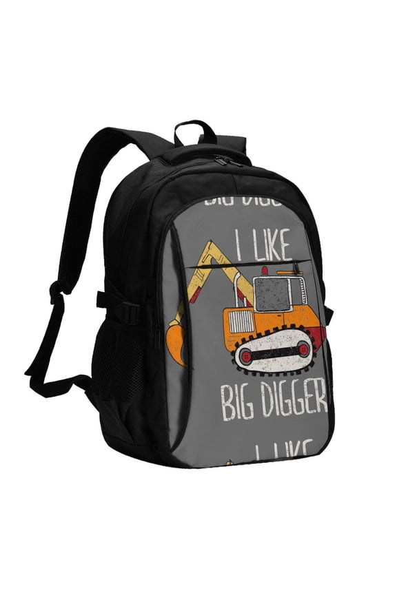 I Like Big Digger Print USB Backpack with Charging Port,Laptop Backpack,Business Travel Durable Laptops Backpack, for School, Work, Travel & Outdoor Activities