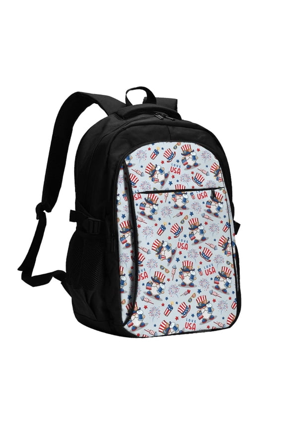 I Love USA Print USB Backpack with Charging Port,Laptop Backpack,Business Travel Durable Laptops Backpack, for School, Work, Travel & Outdoor Activities