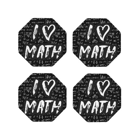 Fuzoiu I love Math Print Leather Coasters Set,Drink Coasters Set of 4,for Tabletop Protection, Durable PVC Coasters,Home Décor and Housewarming Gift-Octagon