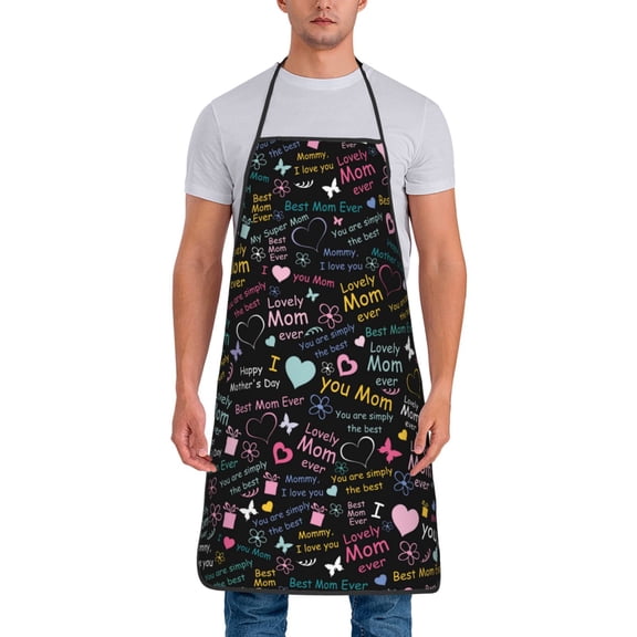 Fuzoiu I love you Mom Print Waterproof Apron, Kitchen Apron for Women Men Chef, Apron for Christmas Dinner Party Cooking Baking Crafting House Cleaning Kitchen