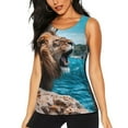 thumbnail image 1 of Fuzoiu Ice Blue Coastal Lion Print Women's Workout Tank Top,Athletic Racerback Sports Tank,Tops Sleeveless Running Loose Fit Yoga Tops,Active Shirts for Yoga, Running, and Gym-Medium, 1 of 7