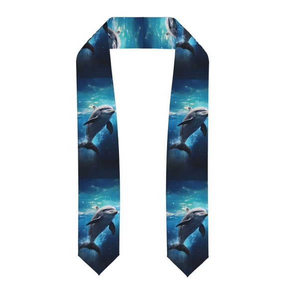 Fuzoiu Ice Blue Ocean Cute Dolphin Print Graduation Sash,Graduation Stole,Unisex Adult Graduation Stole Shawl 91" Long,for Academic Commencements Shawl-Flattened