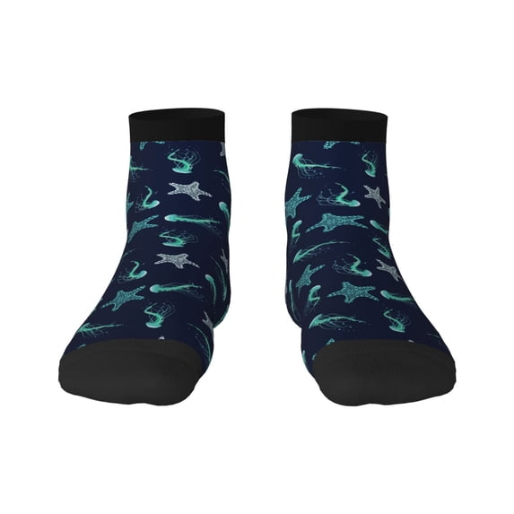 Fuzoiu Ice Blue Starfish and Jellyfish Print Adult Socks, Crew Moisture-wicking Socks, Unisex Cushion Crew Socks,Casual Sports Ankle Socks