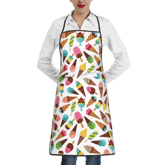Fuzoiu Ice Cream Popsicles Print Kitchen Cooking Aprons,Kitchen Cooking BBQ Aprons,Chef Apron with 2 Pockets for Men Women,Art Aprons for Painting Pottery Ceramics