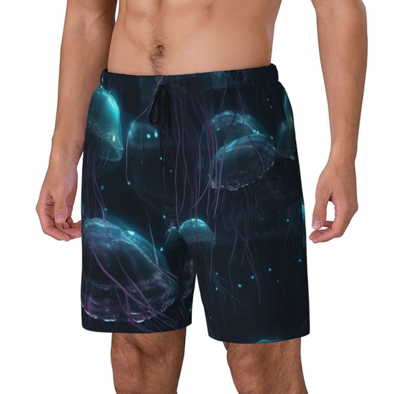 Fuzoiu Ice blue light spot jellyfish Print Men's Swim Shorts,Quick-Dry Double-Layer Swim Trunks,Board Trunks,Beach Shorts Swimwear Bathing Suits-Medium