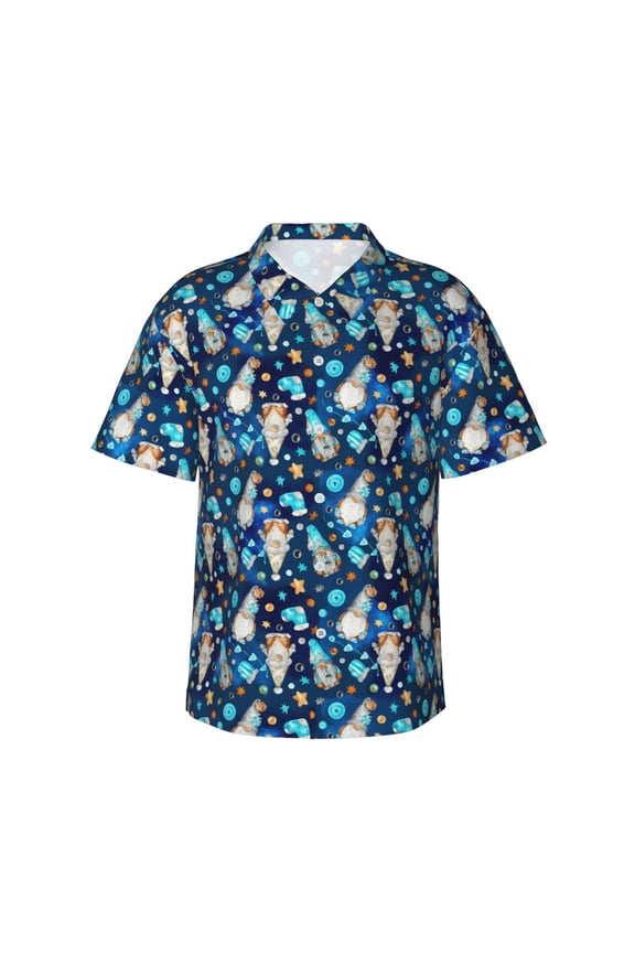Ice blue old man cute winter Print Hawaiian Shirt for Men, Summer Beach Casual Short Sleeve Button Down Shirts, Men’s Beach Summer Shirts with Pocket,Medium