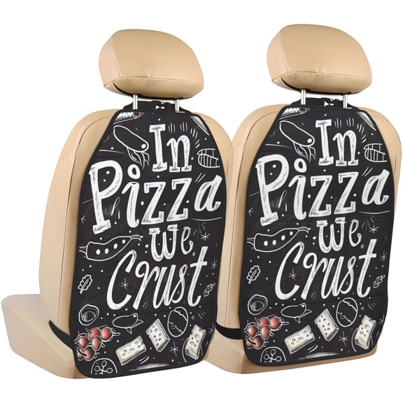 Fuzoiu In Pizza We Crust Art Print 2 Pack Kick Mat Back Seat Protector With 3 Storage Pockets, Universal Car Seat Back Organizer For Kids Pets, Waterproof Backseat Protector For Most Car