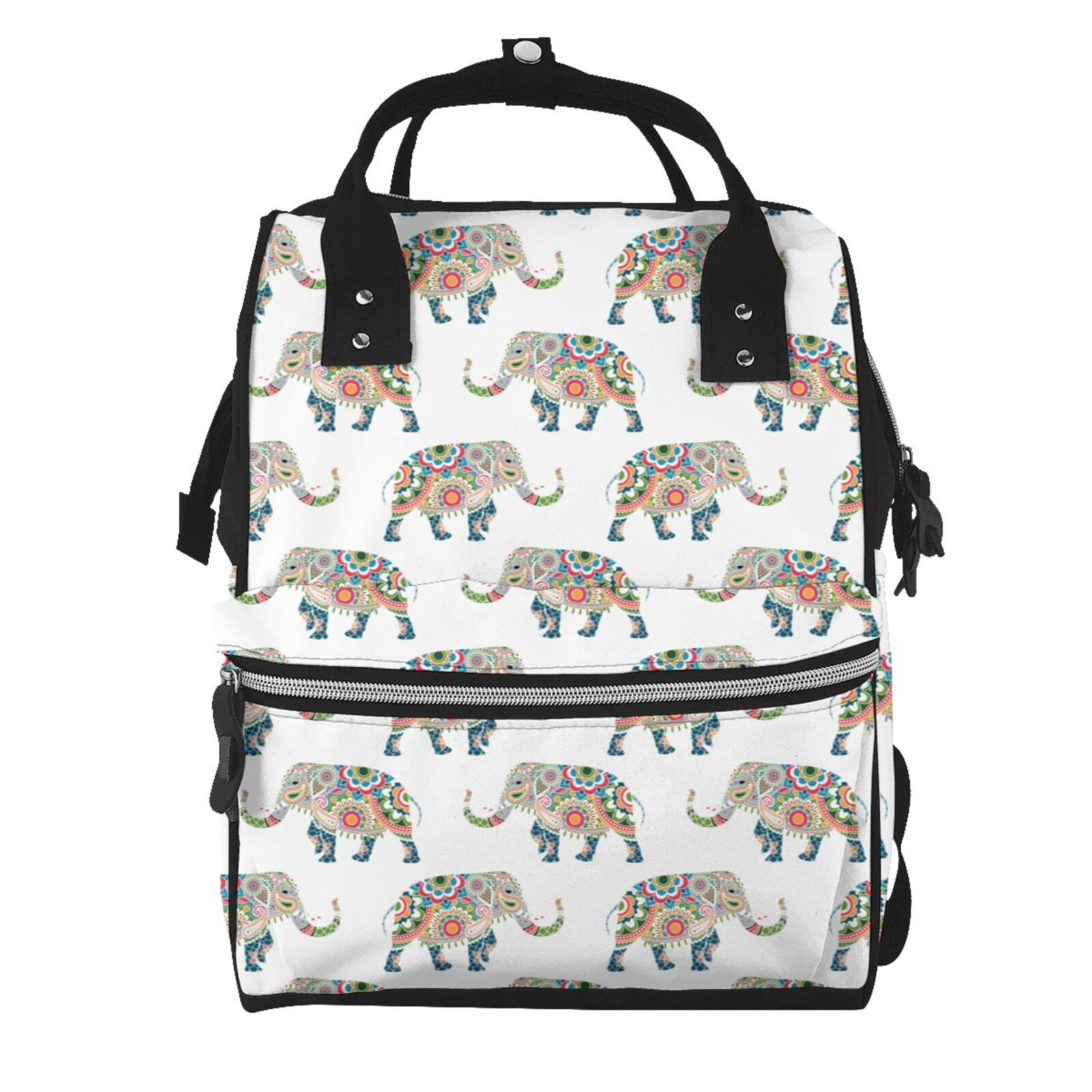 Fuzoiu Indian Elephant Print Diaper Bag Backpack,Baby Essentials Travel Tote,Multi function Waterproof Diaper Bag, Travel Essentials Baby Bag - Unisex