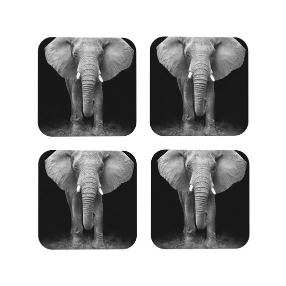 Fuzoiu Indian Elephant Print Leather Coasters Set,Drink Coasters Set of 4,for Tabletop Protection, Durable PVC Coasters,Home Décor and Housewarming Gift-Square
