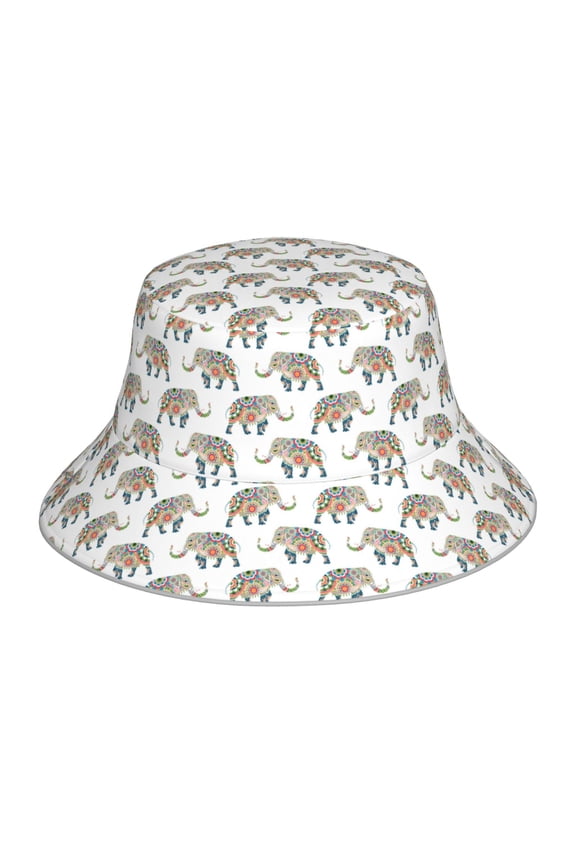 Indian Elephant Print Reflective Bucket Hat,Outdoor Hat for Men and Women,Bucket Hat for Travel Fishing Hunting Summer Camp