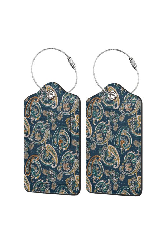 Indian Paisley 2 Print Premium Leather Luggage Tag,Travel Accessory,Luggage Tag for Suitcase Baggage Handbag Travel Bag,Name Card & Privacy Cover-1
