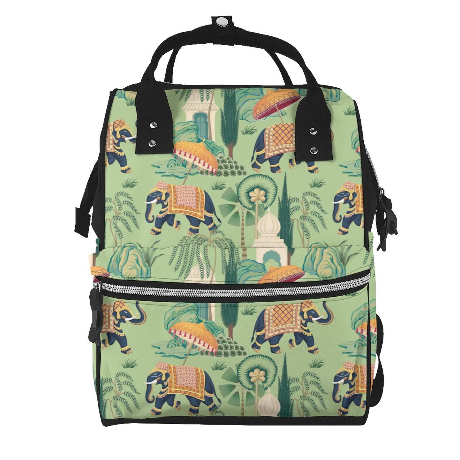 Fuzoiu Indian elephant Print Diaper Bag Backpack,Baby Essentials Travel Tote,Multi function Waterproof Diaper Bag, Travel Essentials Baby Bag - Unisex