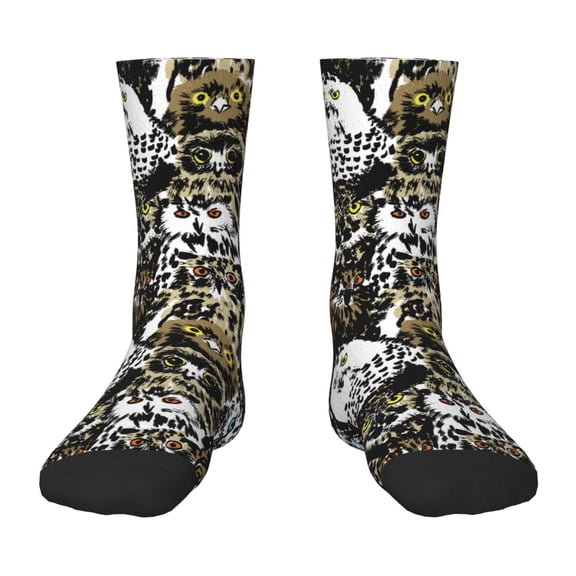 Fuzoiu Ink Graffiti Owl Print Kids Socks For Boys Girls,Grip Crew Socks with Non Slip,Lightweight Stretch Crew Socks,Toddlers Crew Boot Socks