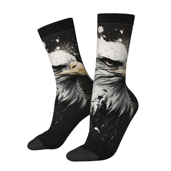 Fuzoiu Ink Style Bald Eagle Print Athletic Crew Socks for Men & Women,Casual Crew Socks,Above Ankle Crew Socks for Business, Casual