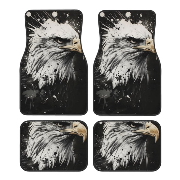 Fuzoiu Ink Style Bald Eagle Print Carpet Floor Mats for Car,Car Foot Mat Set,Universal Fit 4 Piece Mat Pad Set,Fits Most Cars Trucks Vans Sedans SUV Auto Carpet Mat Se