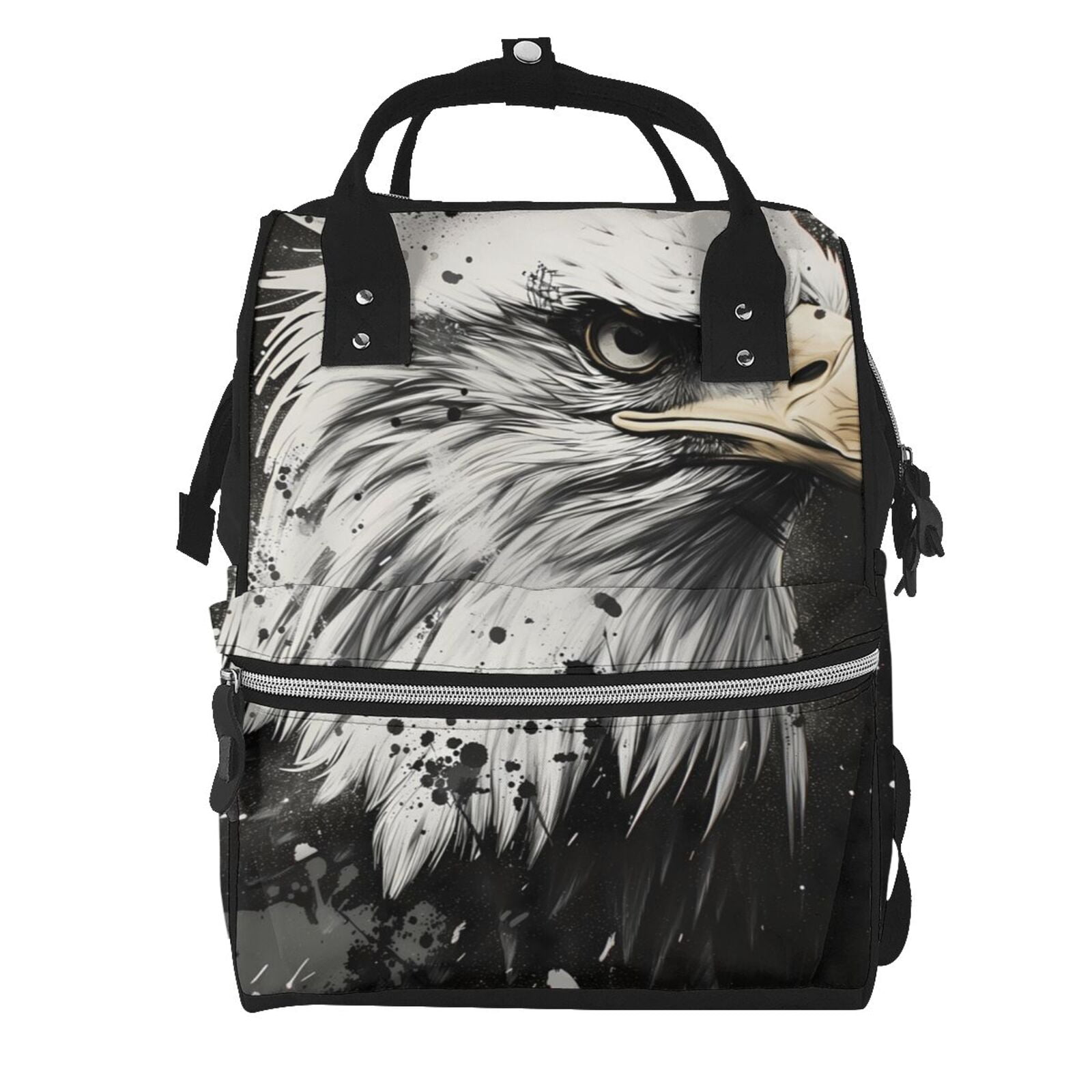 Fuzoiu Ink Style Bald Eagle Print Diaper Bag Backpack,Baby Essentials Travel Tote,Multi function Waterproof Diaper Bag, Travel Essentials Baby Bag - Unisex