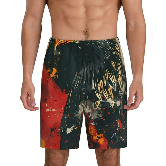 Fuzoiu Ink Style Bald Eagle Print Pajama Shorts for Men, Men's Pajama Bottoms,Mens Lounge Sleepwear,Pajama Pants with Pocket-4X-Large
