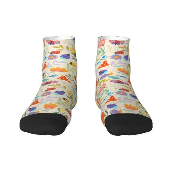 Fuzoiu Insects In Plants Print Adult Socks, Crew Moisture-wicking Socks, Unisex Cushion Crew Socks,Casual Sports Ankle Socks