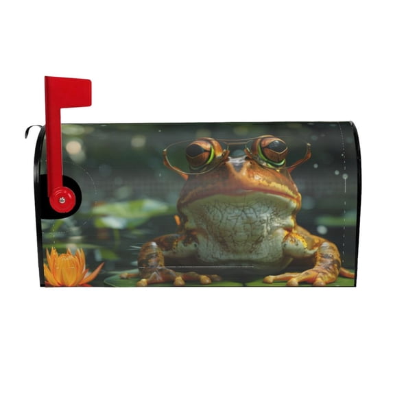 Fuzoiu Intellectual Frog Pond Print Decorative Waterproof Mailbox Cover,Welcome Magnetic Mailbox Cover, Post Letter Box Wrap Cover for Outdoor Decor -21x18 in