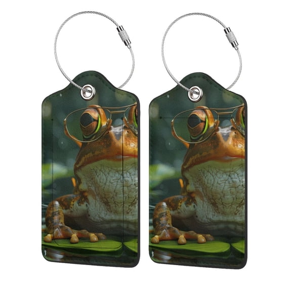 Fuzoiu Intellectual Frog Pond Print Premium Leather Luggage Tag,Travel Accessory,Luggage Tag for Suitcase Baggage Handbag Travel Bag,Name Card & Privacy Cover-1