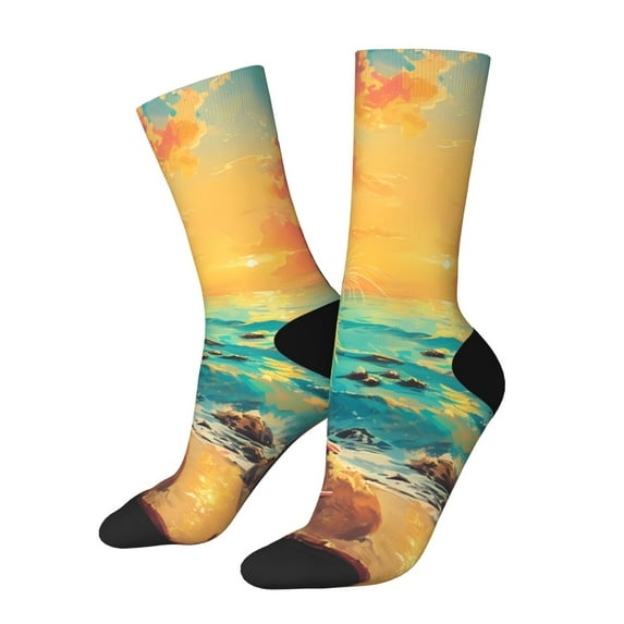 Fuzoiu Island Beach Guinea Pig Print Athletic Crew Socks for Men & Women,Casual Crew Socks,Above Ankle Crew Socks for Business, Casual