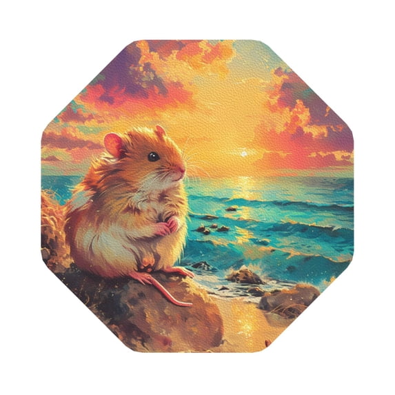 Fuzoiu Island Beach Guinea Pig Print Leather Coasters Set,Drink Coasters Set of 6,for Tabletop Protection, Durable PVC Coasters,Home Décor and Housewarming Gift,Octagon