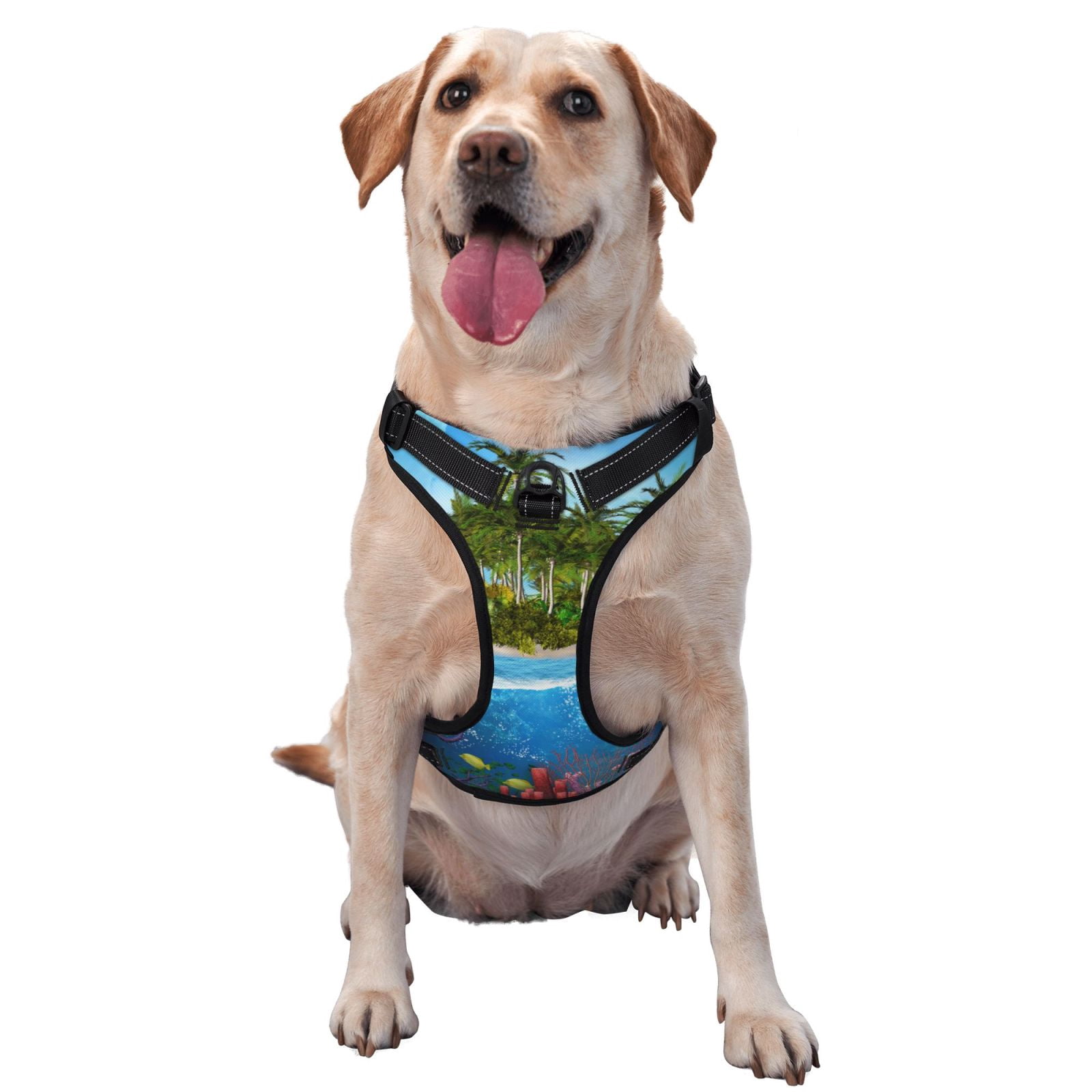 Fuzoiu Island And Coral Reef Print Reflective Dog Harness,Adjustable, Breathable Pet Vest,Dog Harness No Pull,No Choke Pet Vest for Small, Medium, and Large Dogs-Medium