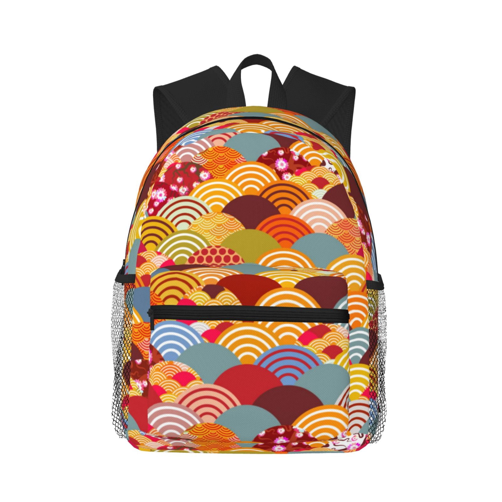 Fuzoiu Japanese Style Fish Scales Print School Backpack for Teens,Large Bookbag,Lightweight Laptop Bag for Travel, Work, School & Outdoor Adventures