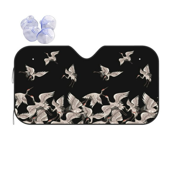 Fuzoiu Japanese White Crane Print Car Windshield Sun Shade,Block Uv Rays Sunshade,Foldable Front Window Sun Visor Protector for Car,SUV,Truck-Keep Vehicle Cool-Japanese White Crane