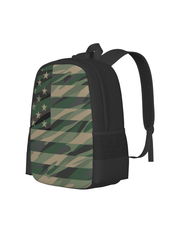 Jungle Green Camo USA Flag Print Large Capacity Backpack,Travel Backpack,Laptop Bag,College School Rucksack Bag,for School, Travel & Outdoor Activities