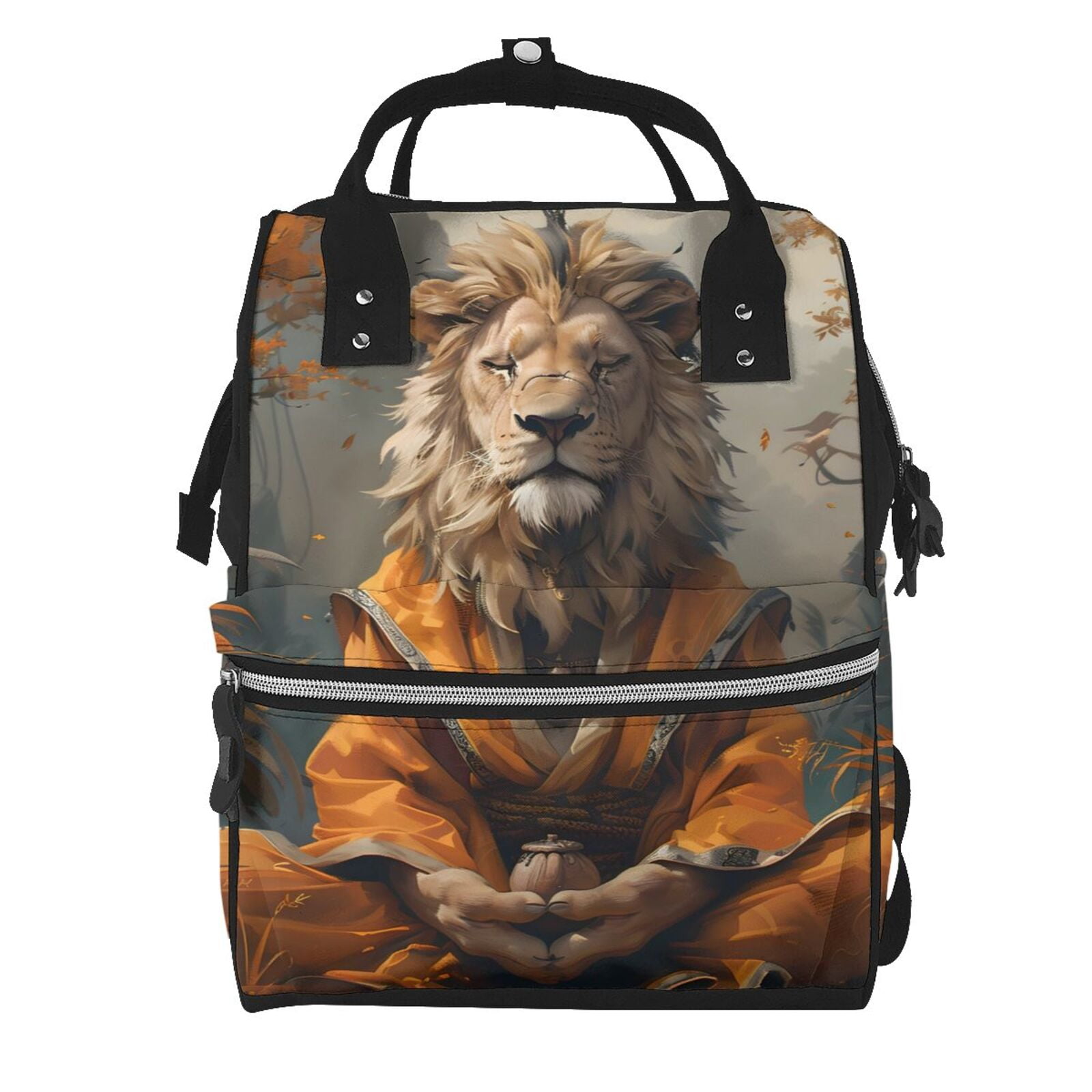 Fuzoiu Jungle Meditating Lion Print Diaper Bag Backpack,Baby Essentials Travel Tote,Multi function Waterproof Diaper Bag, Travel Essentials Baby Bag - Unisex
