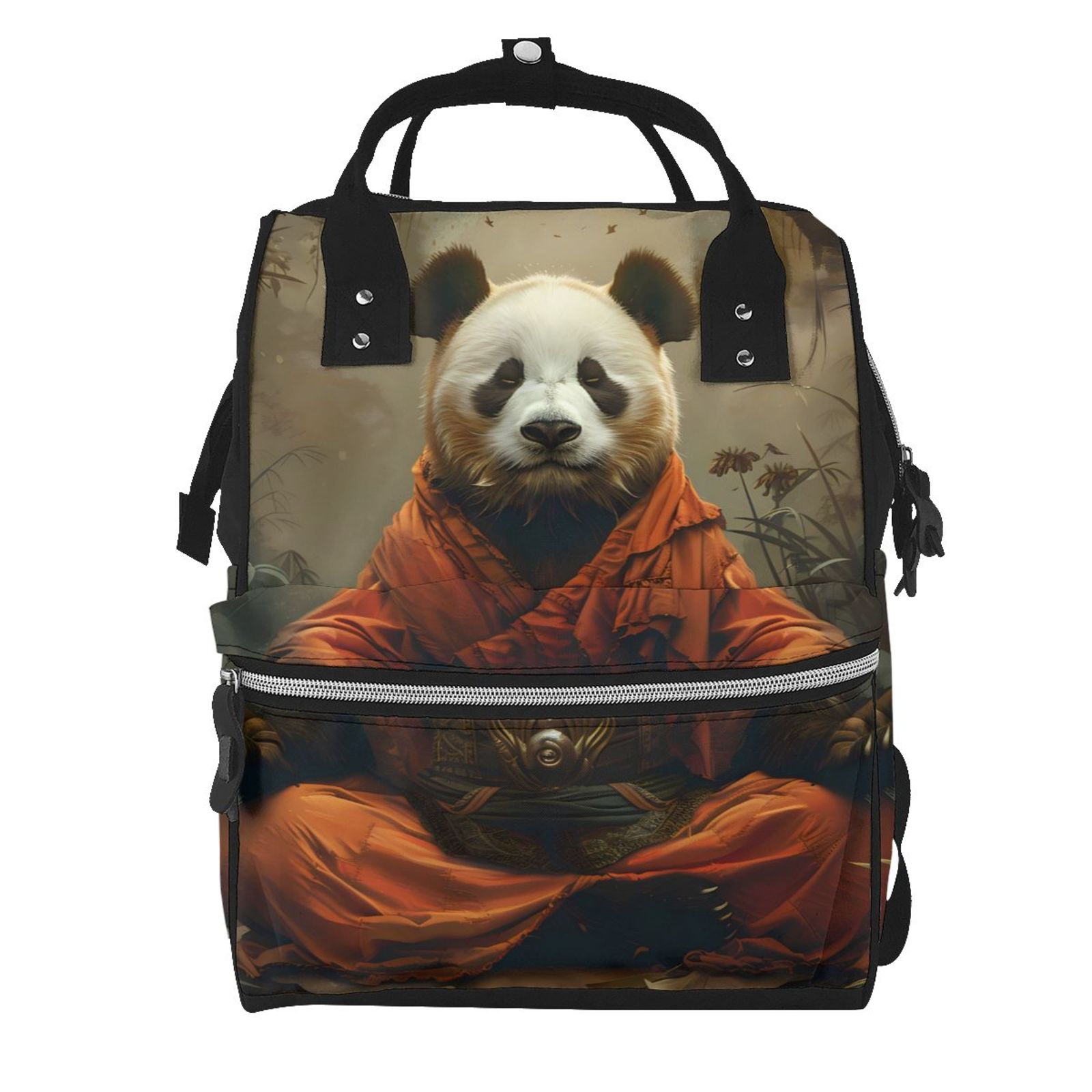 Fuzoiu Jungle Meditating Panda Print Diaper Bag Backpack,Baby Essentials Travel Tote,Multi function Waterproof Diaper Bag, Travel Essentials Baby Bag - Unisex
