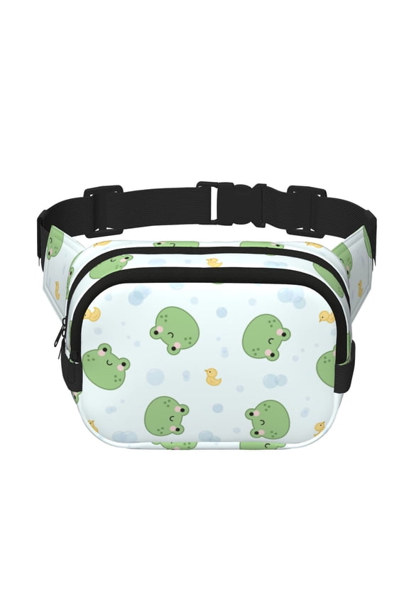 Kawaii Frogs Print Unisex Square Double Layer Waist Bag,Crossbody Fanny Pack Travel Workout Accessory