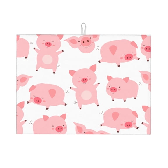 Fuzoiu Kawaii Pigs Print Absorbent, Reversible Microfiber Dish Drying Mat for Kitchen, Dish Drying Pad for Dishes, Utensils, Pots and Pans, Extra Large 18 Inch x 24 Inch
