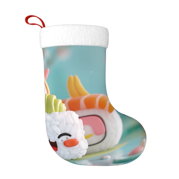 Fuzoiu Kawaii Sushi Characters Delight Print Christmas Stockings, Party Supplies & Kids Gifts,Big Xmas Stockings Decoration for Family Decorations Hanging Ornament for Xmas Holiday Party