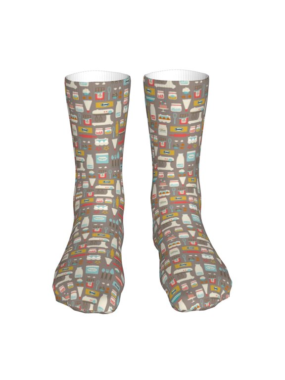 Kitchen Food Print Crew Socks,Casual Athletic Gym LightWeight Thin Socks,Casual Crew Socks for Men Woman,Calf Length Crew Socks