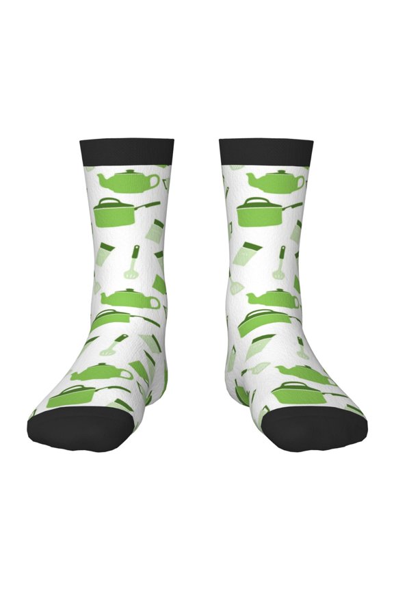 Kitchen Utensiles Cooking Pots Print Kids Socks For Boys Girls,Grip Crew Socks with Non Slip,Lightweight Stretch Crew Socks,Toddlers Crew Boot Socks