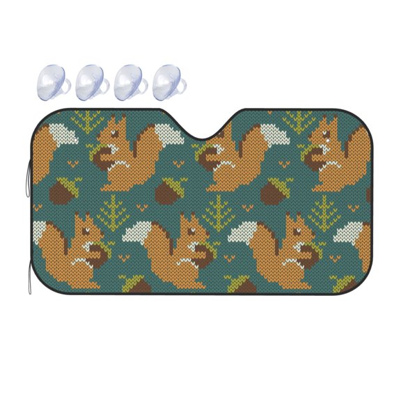 Fuzoiu Knitted Woodland Squirrel Print Car Windshield Sunshade,Foldable Reflective Sun Visor,Windshield Sun Shade,UV Rays Sun Visor Shade,Auto Front Sun Shield Shade-Medium