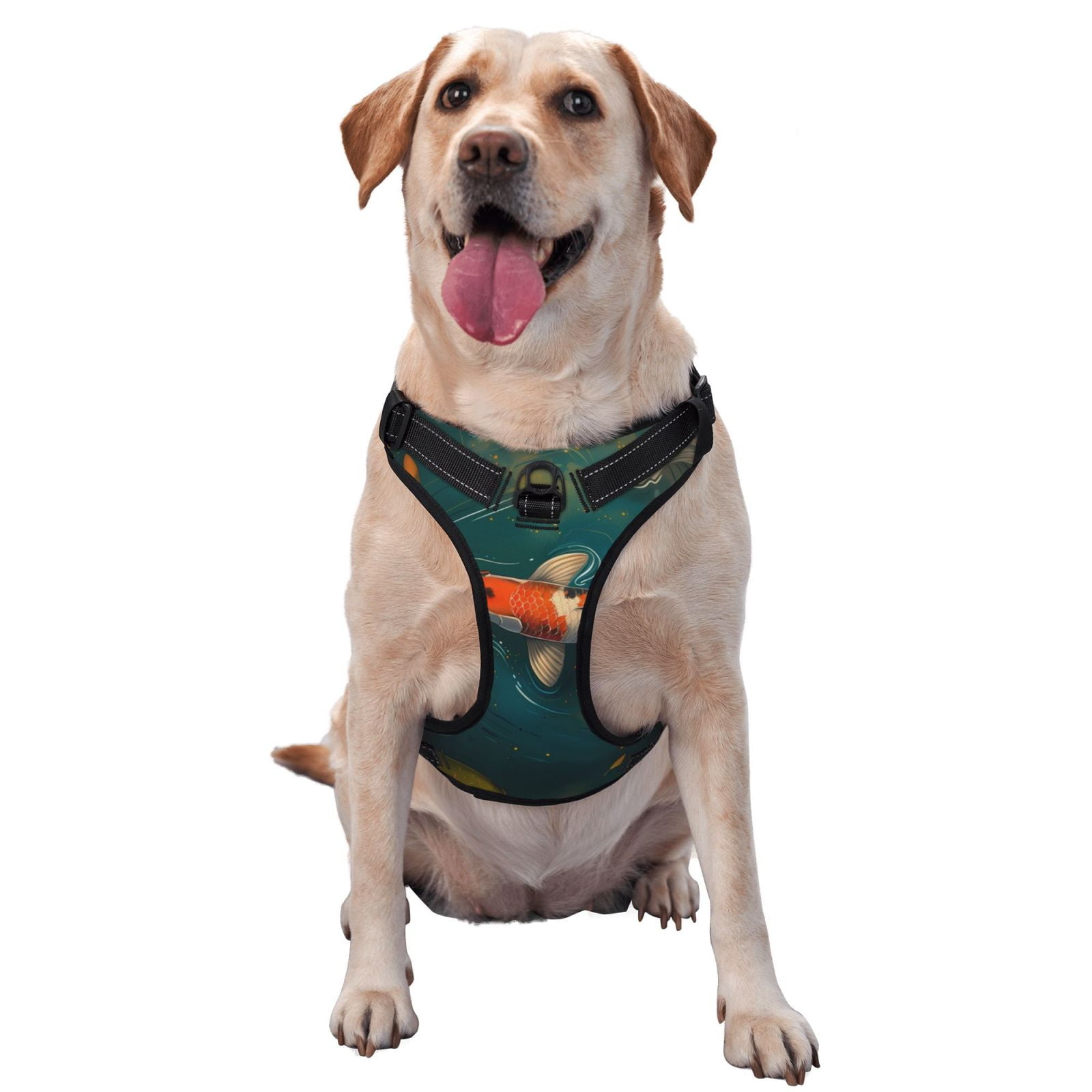 Fuzoiu Koi Pond Lilies Print Reflective Dog Harness,Adjustable, Breathable Pet Vest,Dog Harness No Pull,No Choke Pet Vest for Small, Medium, and Large Dogs-Large